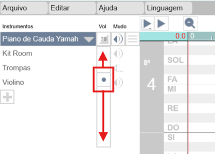 Alteração do volume dos instrumentos